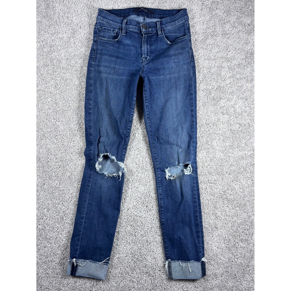 J Brand Womens Skinny Leg Blue Denim Jeans Distressed Knee Rips Size 25/26